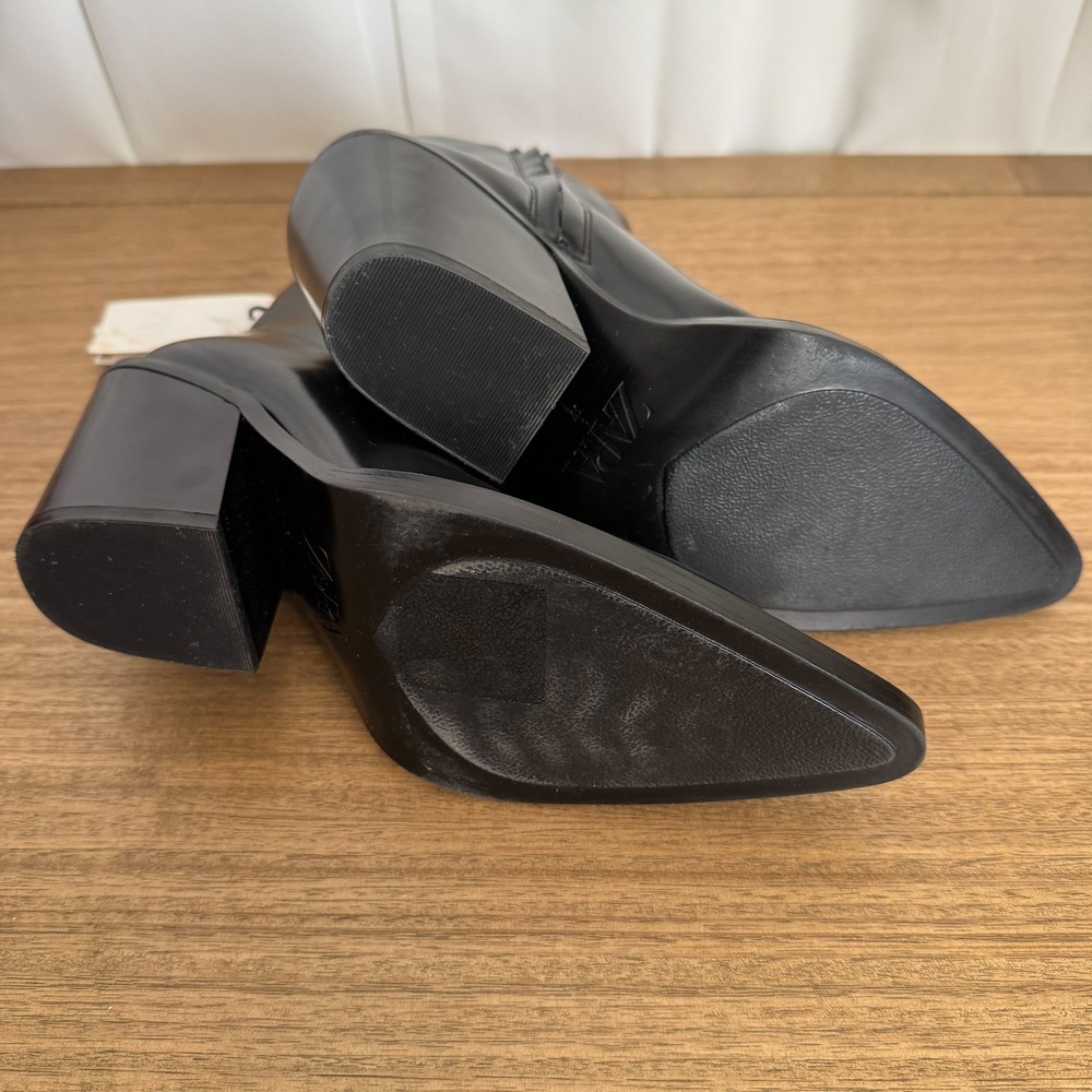 Zara Ankle Boots Womens 6.5 Black Pointed Toe Block Heel Zip Starfit Modern NWT - Picture 4 of 12